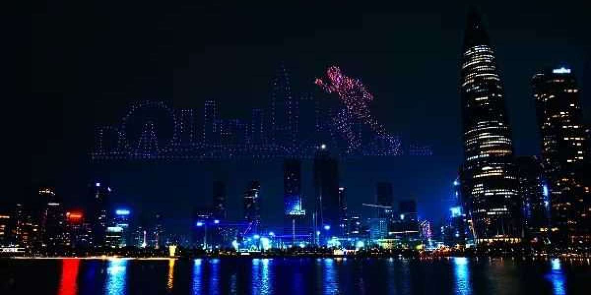 Outdoor swarming drone formation light show stunning visual effects!