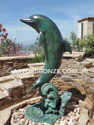 Buy Splash Green Bronze Dolphin Fountain Statue Online | Art of Bronze