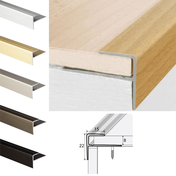 Push-In Anodised Aluminium Stair Nosing Edge Trim, Laminate or Wood Floors - Floor Safety Store